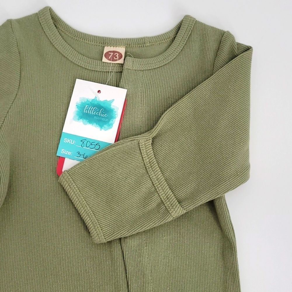 BABY unisex fall bottom snap olive jumpsuit littlechic boutique - Picture 4 of 7